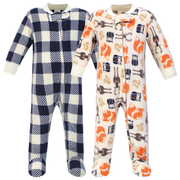 Hudson Baby Infant Boy Fleece Zipper Sleep and Play 2-Pack, Forest