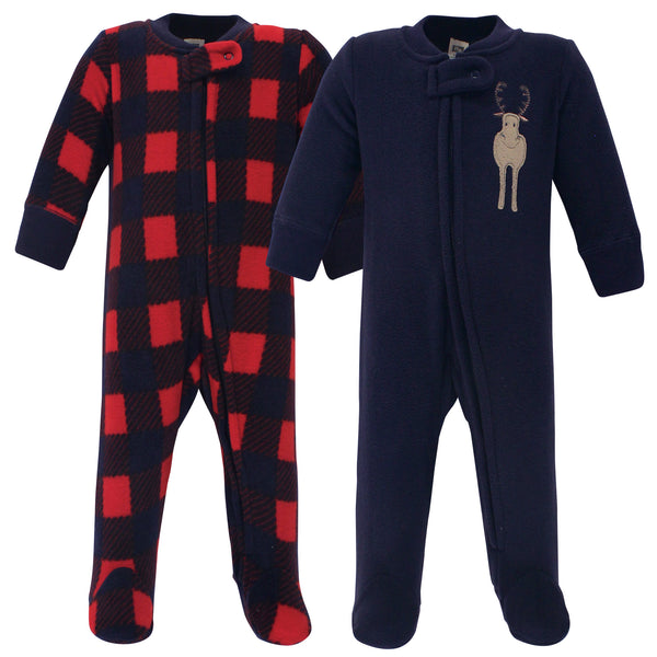 Hudson Baby Infant Boy Fleece Zipper Sleep and Play 2-Pack, Forest Moose