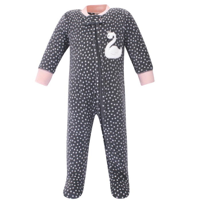 Hudson Baby Infant Girl Fleece Zipper Sleep and Play 2 Pack, Swan