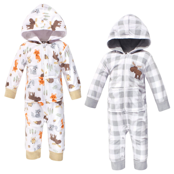 Hudson Baby Infant Boy Fleece Jumpsuits, Coveralls, and Playsuits 2-Pack, Woodland