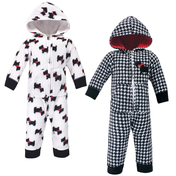 Hudson Baby Infant Girl Fleece Jumpsuits 2 Pack, Scottie Dog