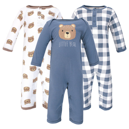 Hudson Baby Infant Boy Cotton Coveralls 3 Pack, Little Bear