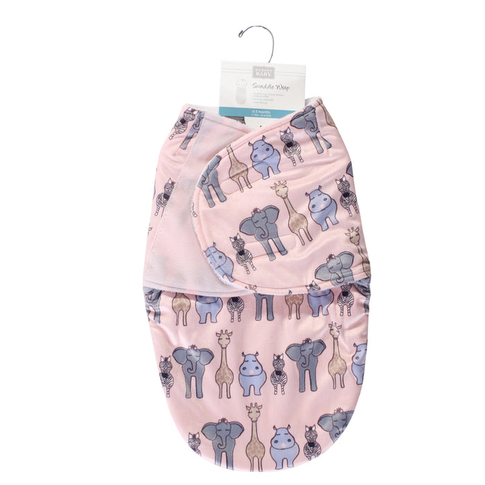 Hudson Baby Infant Girl Plush Swaddle Wrap, Pink Safari, 0-3 Months