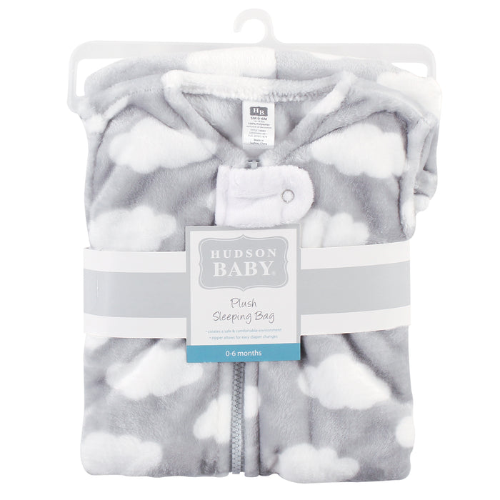 Hudson Baby Infant Plush Sleeping Bag, Sack, Blanket, Gray Clouds Plush