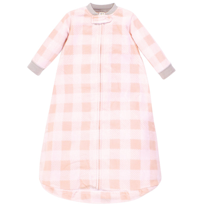 Hudson Baby Infant Girl Long-Sleeve Fleece Sleeping Bag, Gray Pink Snowflake, 0-9 Months