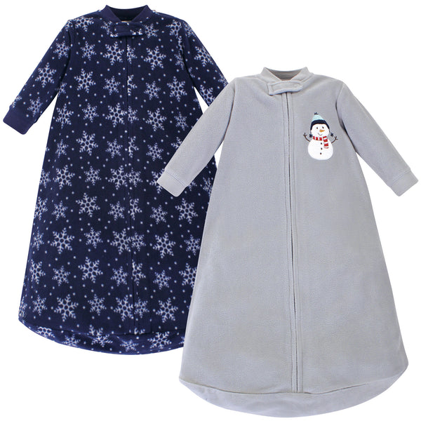 Hudson Baby Infant Long-Sleeve Fleece Sleeping Bag, Navy Snowman, 0-9 Months