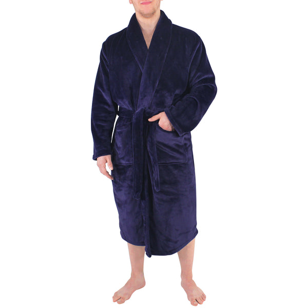 Hudson Home Collection Men's/Boy Shawl Collar Plush Robe, Navy