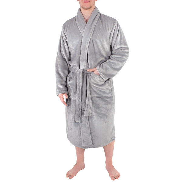 Hudson Home Collection Men's/Boy Shawl Collar Plush Robe, Gray