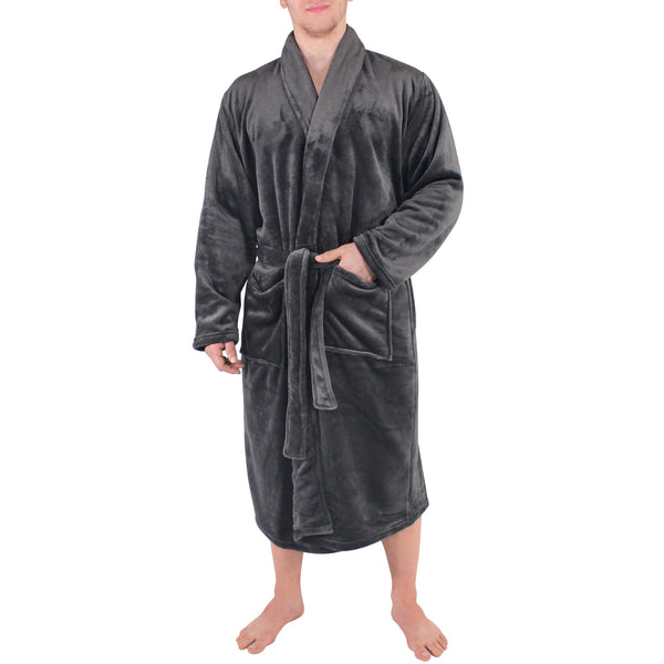 Hudson Home Collection Men's/Boy Shawl Collar Plush Robe, Charcoal