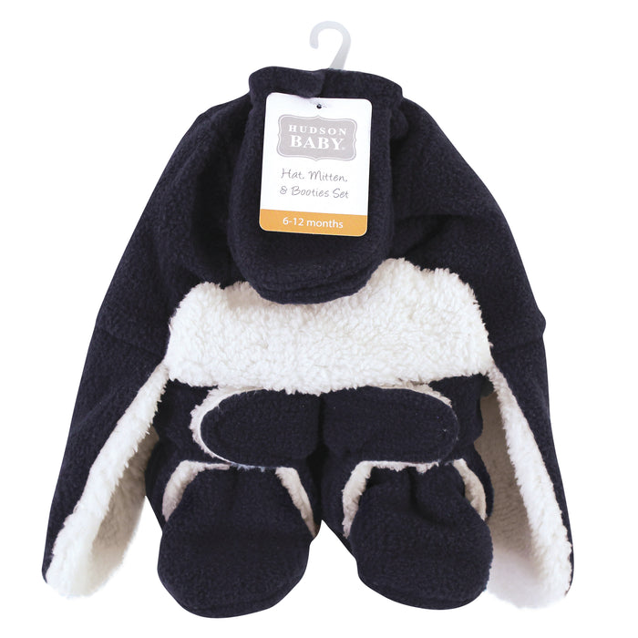 Hudson Baby Infant Boy Trapper Hat, Mitten and Bootie Set, Navy