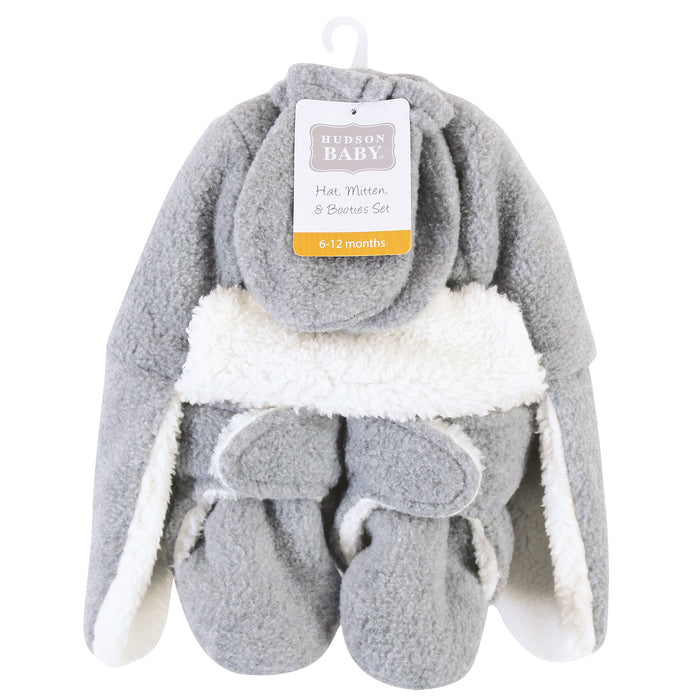 Hudson Baby Trapper Hat, Mitten and Bootie Set, Heather Gray