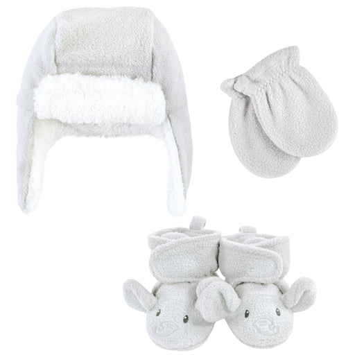 Hudson Baby Gender Neutral Baby Trapper Hat, Mitten and Bootie Set, Gray Elephant