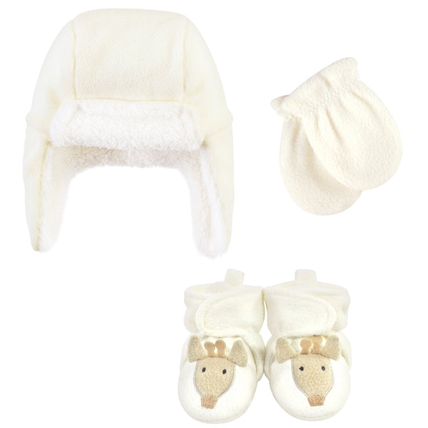 Hudson Baby Gender Neutral Baby Trapper Hat, Mitten and Bootie Set, Giraffe