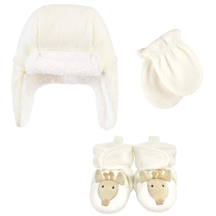 Hudson Baby Gender Neutral Baby Trapper Hat, Mitten and Bootie Set, Giraffe