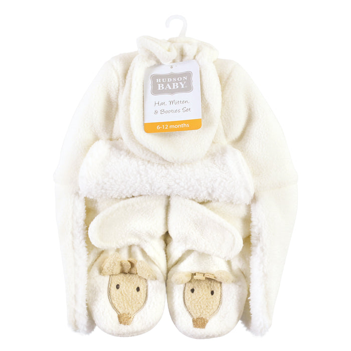 Hudson Baby Gender Neutral Baby Trapper Hat, Mitten and Bootie Set, Giraffe