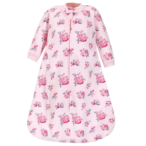 Hudson Baby Infant Girl Premium Quilted Long Sleeve Wearable Blanket, Pink Navy Floral