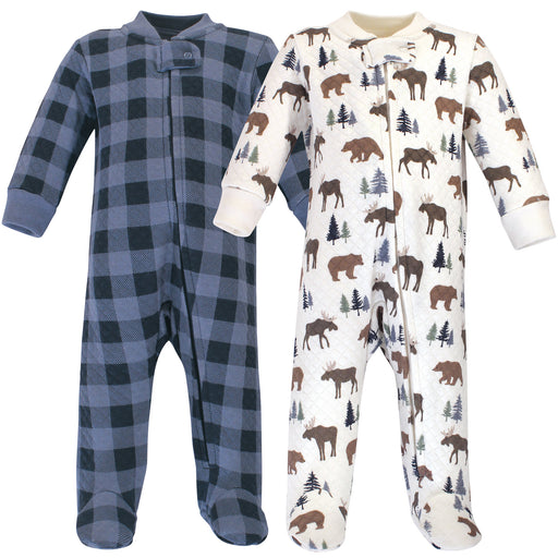 Hudson Baby Infant Boy Premium Quilted Zipper Sleep and Play 2-Pack, Moose Bear