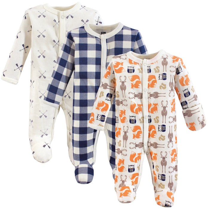 Hudson Baby Infant Boy Cotton Snap Sleep and Play 3 Pack, Forest, Preemie