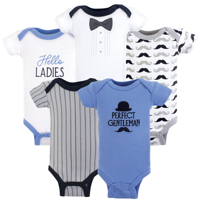 Hudson Baby Infant Boy Cotton Bodysuits 5 Pack, Perfect Gentleman, Preemie