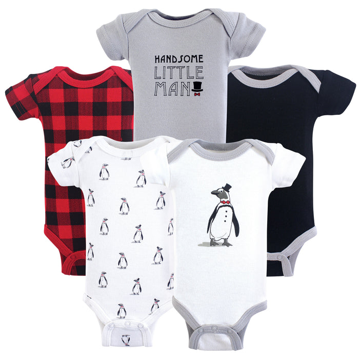 Hudson Baby Infant Boy Cotton Bodysuits 5 Pack, Penguin, Preemie