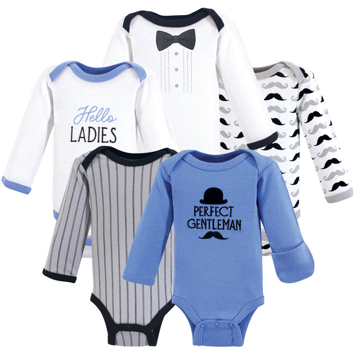 Hudson Baby Infant Boy Cotton Long-Sleeve Bodysuits 5 Pack, Perfect Gentleman, Preemie