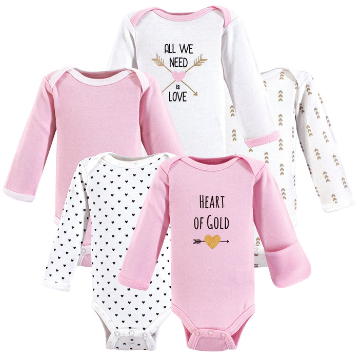Hudson Baby Infant Girl Cotton Preemie Long-Sleeve Bodysuits 5 Pack, Heart, Preemie