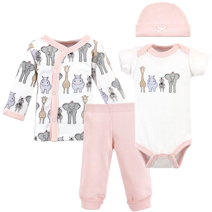 Hudson Baby Infant Girl Preemie Layette Set 4-Piece, Pink Safari