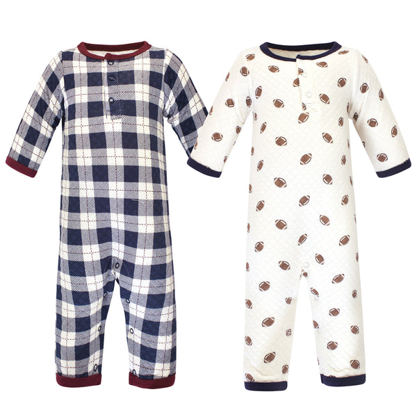 Hudson Baby Infant Boy Premium Quilted Coveralls 2-Pack, Football