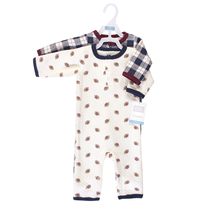 Hudson Baby Infant Boy Premium Quilted Coveralls 2-Pack, Football