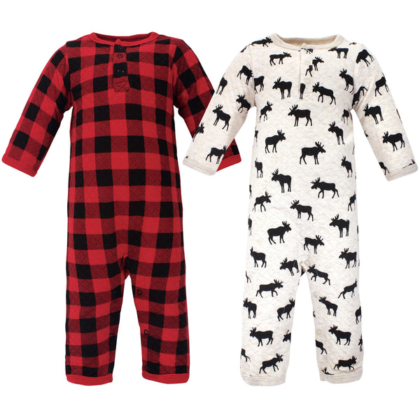 Hudson Baby Infant Boy Premium Quilted Coveralls 2-Pack, Moose