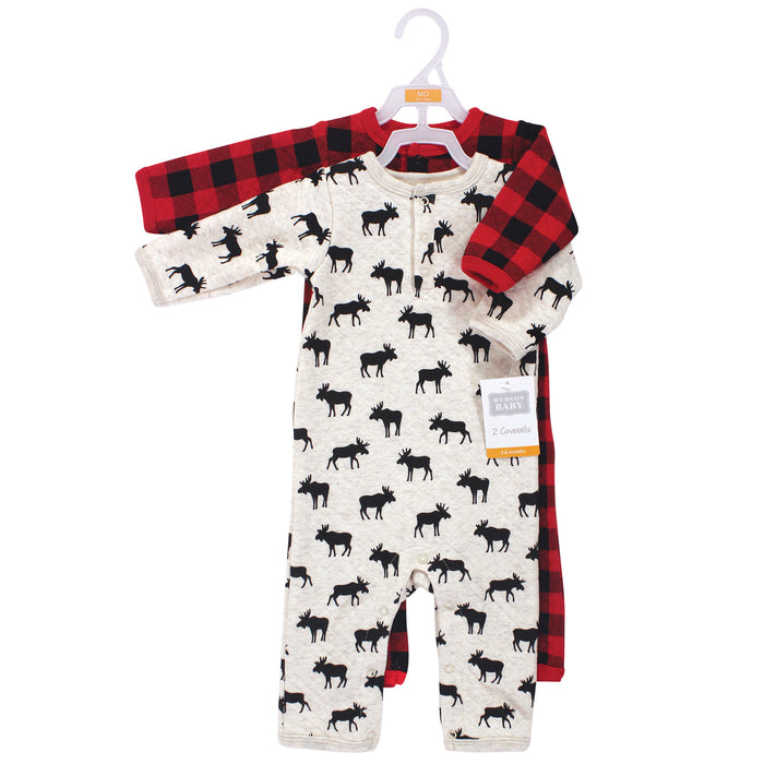 Hudson Baby Infant Boy Premium Quilted Coveralls 2-Pack, Moose