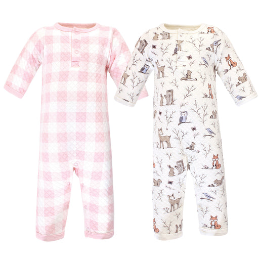 Hudson Baby Infant Girl Premium Quilted Coveralls 2 Pack, Enchanted Forest