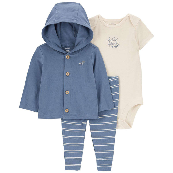 Carter's Baby Boy 3 Piece Cardigan, Bodysuit & Pants Set in Blue