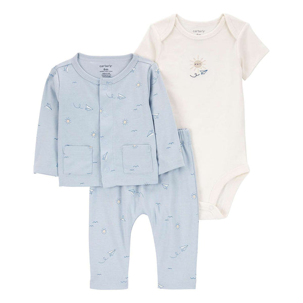 Carter's Baby Boy 3 Piece Cardigan, Bodysuit & Pants Set in Blue