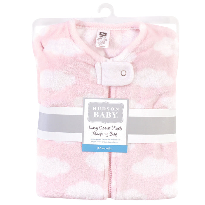 Hudson Baby Infant Girl Plush Sleeping Bag, Sack, Blanket, Pink Clouds