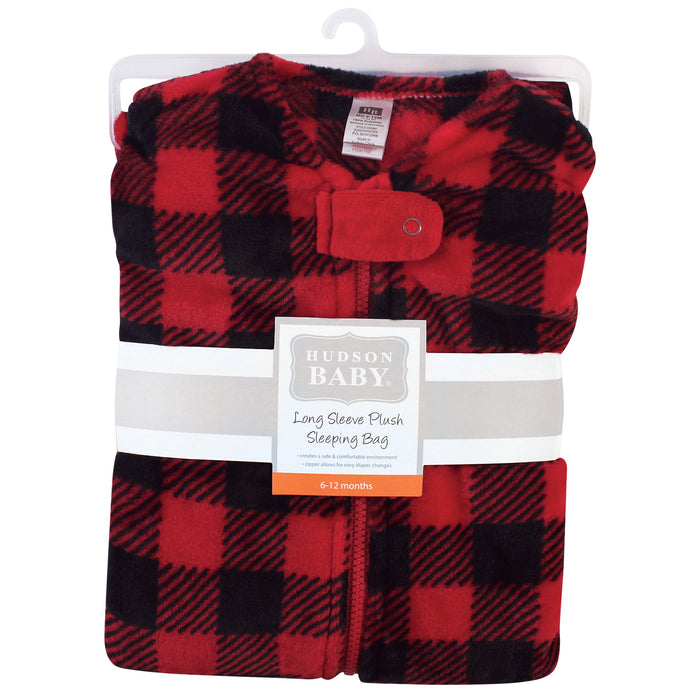 Hudson Baby Infant Plush Sleeping Bag, Sack, Blanket, Buffalo Plaid Long-Sleeve