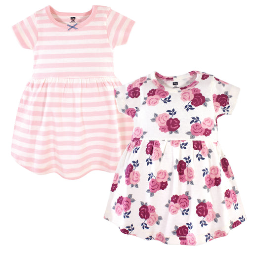 Hudson Baby Infant and Toddler Girl Cotton Long-Sleeve Dresses 2Pack, Blush Floral