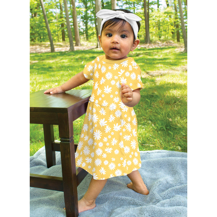 Hudson Baby Infant and Toddler Girl Cotton Short-Sleeve Dresses 2 Pack, Yellow Daisy