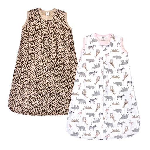 Hudson Baby 2-Pack Cotton Sleeveless Wearable Blanket, Modern Pink Safari