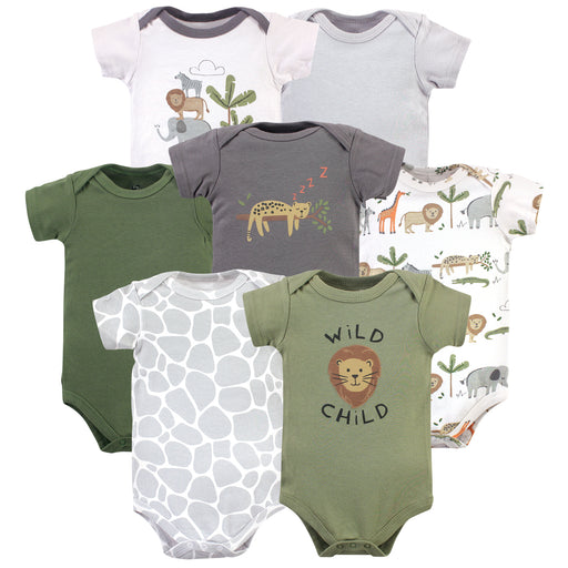 Hudson Baby Infant Boy Cotton Bodysuits, Green Safari Life
