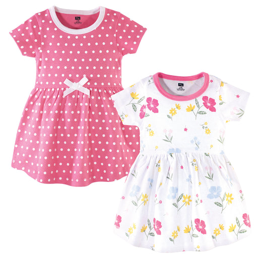 Hudson Baby Infant and Toddler Girl Cotton Short-Sleeve Dresses 2 Pack, Spring Mix