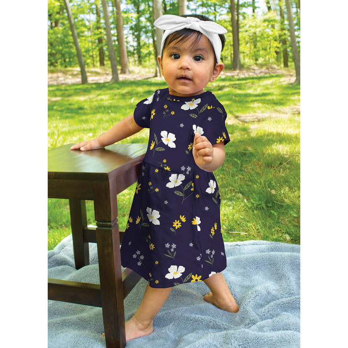 Hudson Baby Infant and Toddler Girl Cotton Short-Sleeve Dresses 2 Pack, Night Blooms