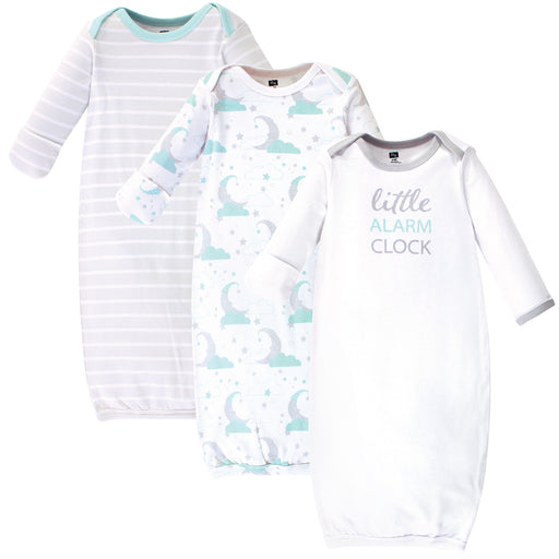 Hudson Baby Infant Boy Cotton Long-Sleeve Gowns 3 Pack, Alarm Clock