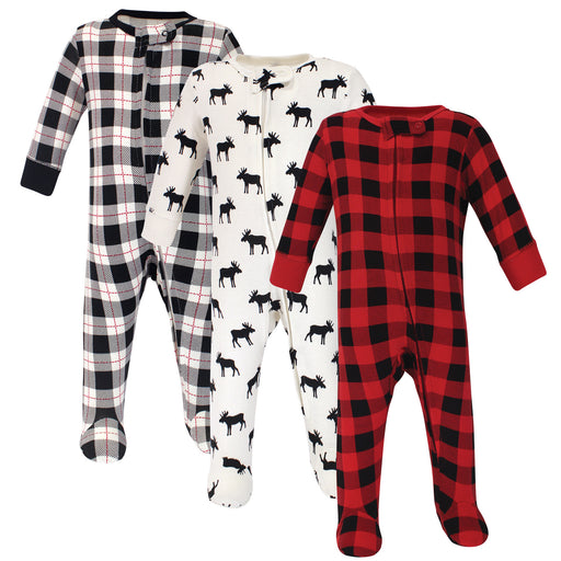 Hudson Baby Infant Boy Cotton Zipper Sleep and Play 3-Pack, Moose
