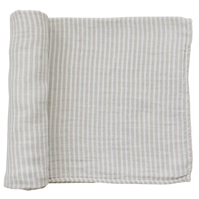 Mebie Baby Taupe Stripe Muslin Swaddle Blanket