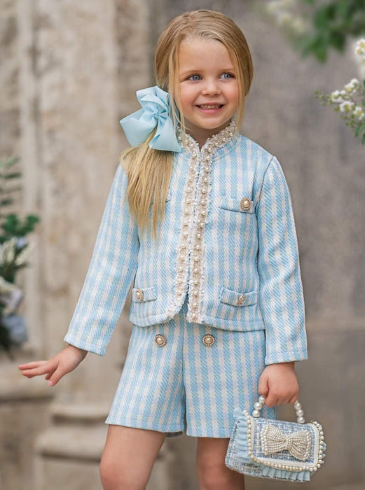 Mia Belle Girls Preppy Outlook Blue Gingham Blazer and Short Set