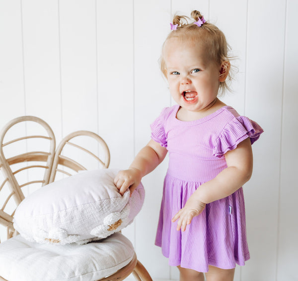 Dream Big Little Co PURPLE RIB DREAM CAP SLEEVE BODYSUIT DRESS