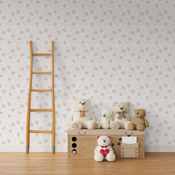 TeepeeJoy Flower Theme Nursery Wallpaper - Blush Meadow Dance