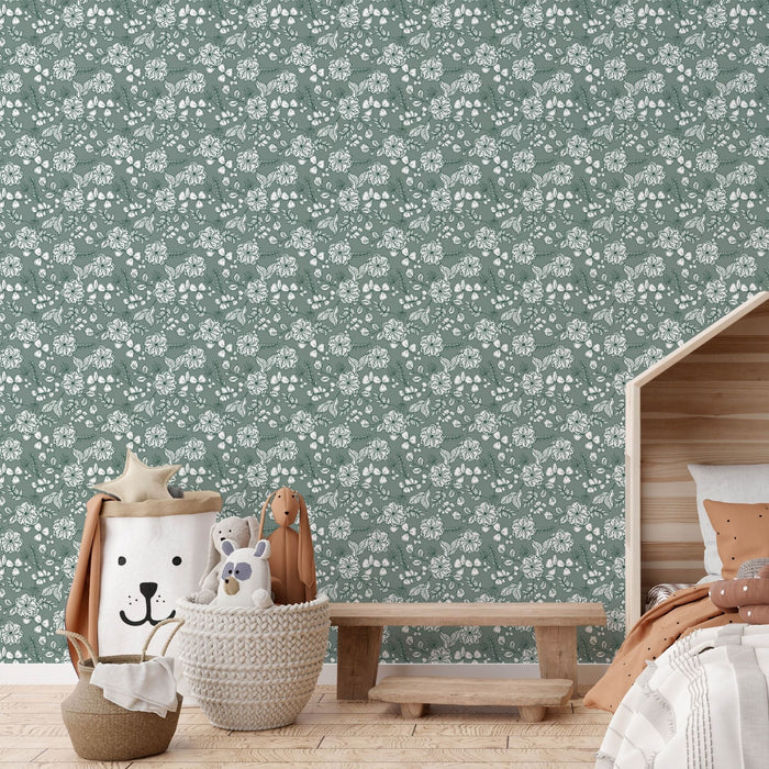 TeepeeJoy Flower Themed Nursery Wallpaper and Kids Room Wallpaper - Garden Sketchbook