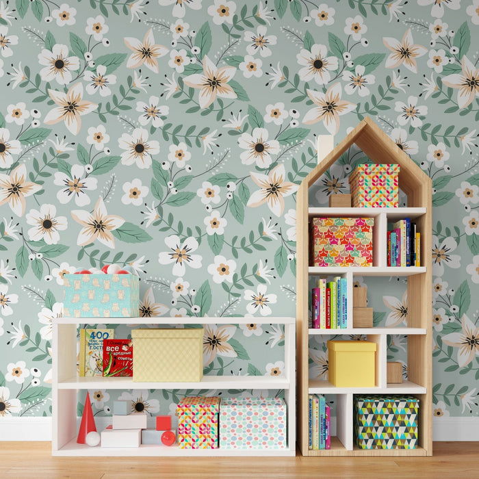 TeepeeJoy Flower Wallpaper for Nursery and Kids Rooms - Garden Gala